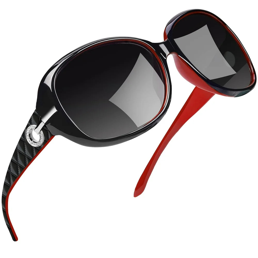 Polarized Sunglasses for Women Trendy Oversized Big Sparkling Composite Shiny Frame (Red)