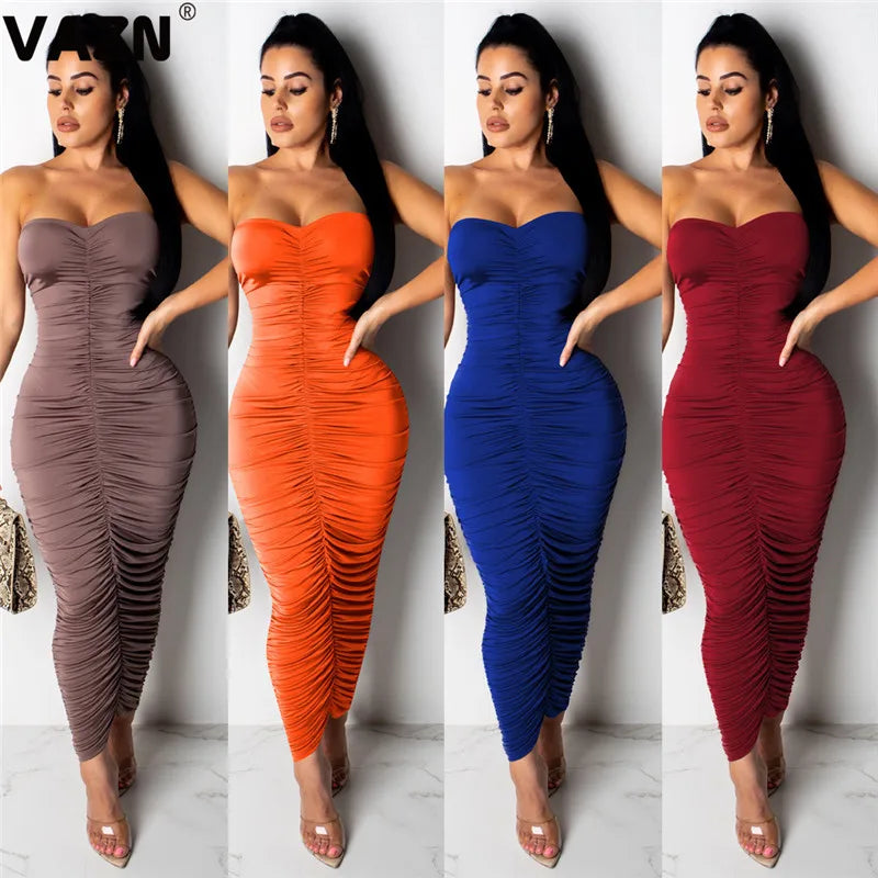 GOFN 16228 Bandage Bodycon Holiday Night Club Strapless Sexy Slim Young Long Dress 2019 Design Sleeveless Dress Women Dress